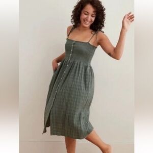 aerie Olive Green Smocked Button-Front Top